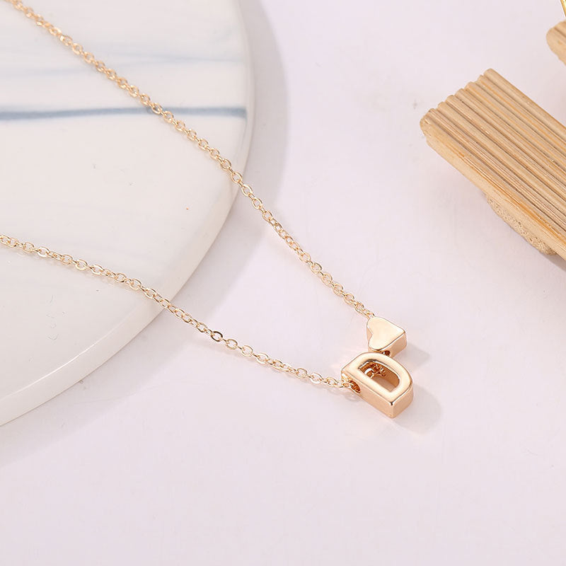 Wholesale love 26 English letters creative heart-shaped short clavicle chain